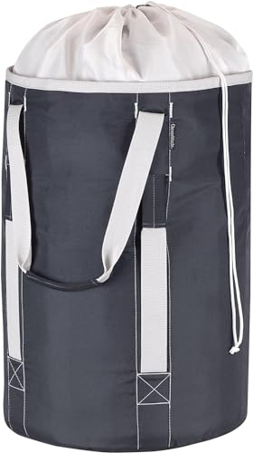 CleverMade Laundry Backpack Duffel Bag with Shoulder Straps - 62L / 16 Gal XL, Charcoal Cream,Drawstring Closure for Travel Clothes Gym College Dorm
