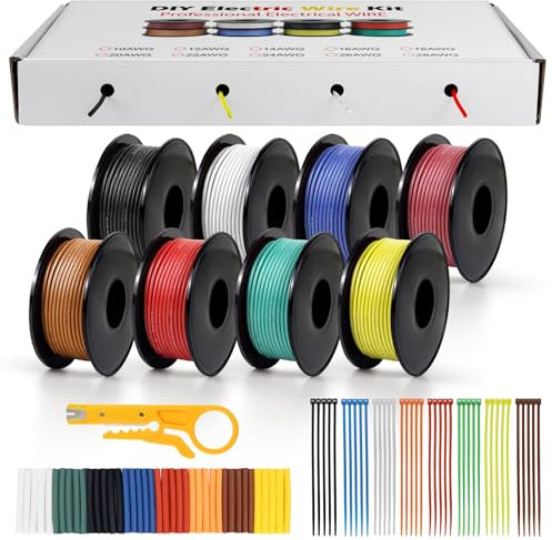LightingWill 22 AWG 0,3mm² Silikon Elektrokabel Set in 8 Farben, 5 Meter pro Rolle Litzendraht Kabel, Flexibel Verzinntes Kupferkabel für DIY, KFZ, Heiminstallationen und Stromverkabelungen
