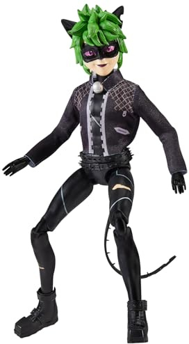 Miraculous Mariquita y gato Noir Juguetes Claw Noir muñeca de moda | Muñeca articulada de 26 cm Claw Noir con accesorios | Figura de superhéroe adolescente Miraculous | Gama Bandai Miraculous Dolls