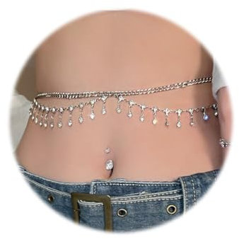 Taillenkette Damen, Boho Bauchkette Körperkette Silber Metall Kettengürtel, Waist Chain Verstellbare Körperschmuck Taille Kette für Frauen Mädchen