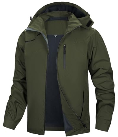 LBL Veste Softshell pour Hommes Imperméable pour l'Extérieur avec Doublure Chaude et Capuche Amovible Respirante Veste de Randonnée Veste de Transition, Vert., L