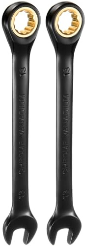 sourcing map 2Pcs Ratcheting Spanner 13mm Metric Open End Wrench 72-Teeth CR-V Steel 12 Point Nickel Plated Combination Ratchet Wrench for Fasteners Nut Bolt