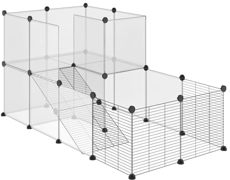 PawHut Recinto per Animali di Piccola Taglia Modulabile con Pannelli e Accessori, Gabbia per Roditori da Interno in Acciaio e PP, per Porcellini d'India, Conigli, Cincillà, 140x70x70 cm, Nero