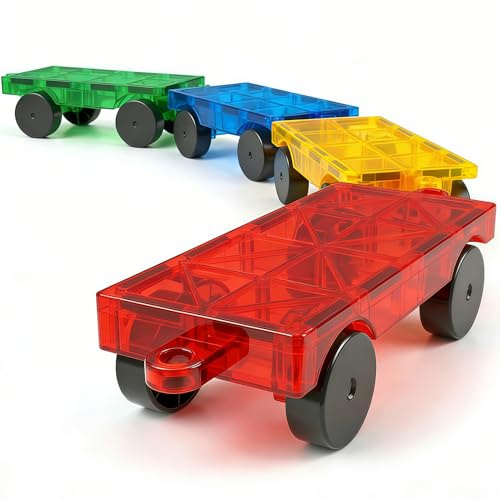Magnetische Bausteine Spielzeug ab 3 Jahre Kinder, Magnetbausteine für 4-8 kinder, 4 Stück Magnet Auto Set Bauspielzeug Sensorische Montessori Spielzeug für 3 4 5 6 7 8 Jahre alte Jungen und Mädchen