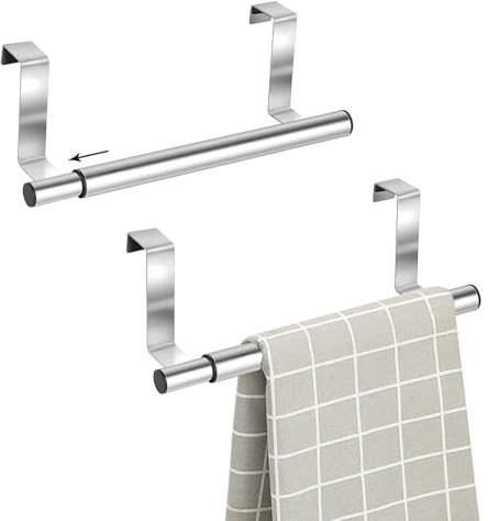 Portasciugamani, 2 pezzi, portasciugamani senza foratura, allungabile, in acciaio inox, per appendere porte, cassetti, ante dell'armadio
