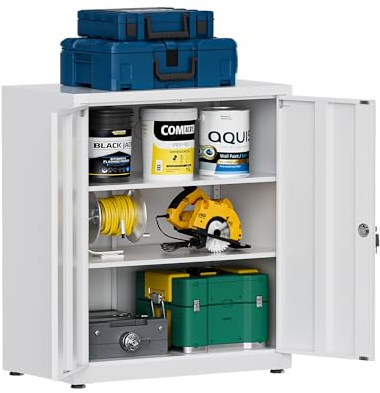 LVSTEEL Armadio Multifunzionale con Serratura, Armadietto 2 Ante, Armadio Ufficio, Dotato di 2 Ripiani Regolabili in Altezza, Bianco, 91.5×80×40 cm