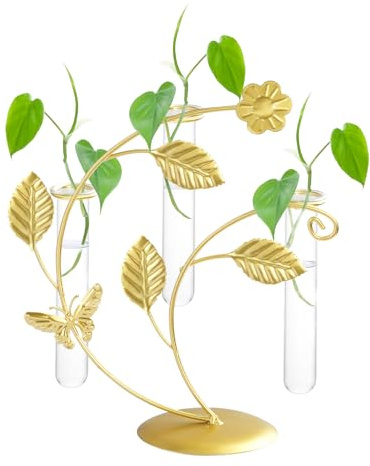 Propagators Station for Plants, Hydroponic Plant Flower Vase with 3 Glass Tubes, Desktop Terrarium Plants Creative Test Tube Plant Stand, Glass Vase Air Plants for Home Office Table Vintage Decor