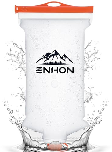 Enhon 2L Water Bag for Hiking Compatible with 28mm Sawyer Water Filter, Durable TPU Material Collapsible Bladder for Camping Fishing or Traveling, PVC Free Squeeze Pouch