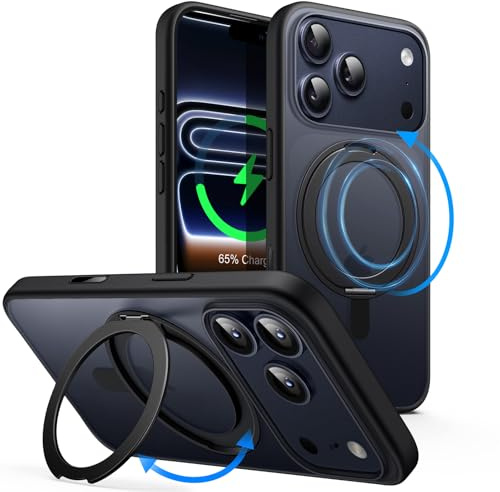 JETech Coque Anneau Rotatif à 360 Degrés pour iPhone 17 Pro 6,3 Pouces avec Bouton de Contrôle de Caméra, Compatible avec MagSafe, Étui Housse de Fine avec Support & Porte-Anneau (Noir)