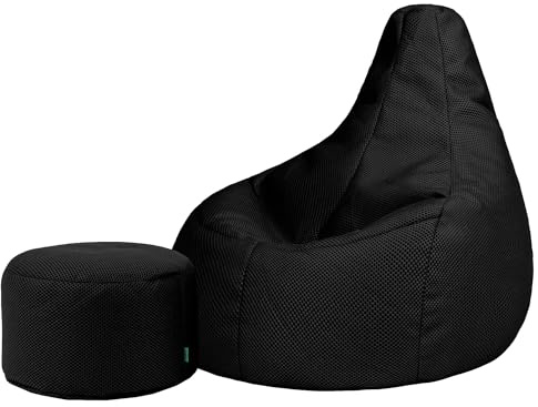 icon Gioco XXL Poltrona Sacco con Poggiapiedi, Nero, Tessuto a Rete, Pouf Poltrona con Riempimento Incluso, Sedia Gaming, Pouf Sacco, Camera da Letto, Mobili Camera da Letto