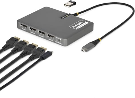 StarTech Dock USB-C vers 4 Ports DisplayPort 4K60 et 4K120 pour Station de Travail, Alimentation PD de 140W Passthrough, Compatible Windows, Mac M1 à M5, USB4, Thunderbolt, DisplayLink DL7400, TAA