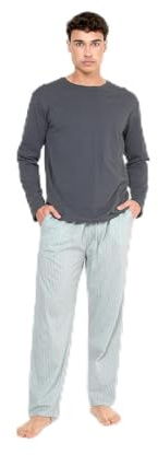 TRAMAS+ Pijama de Hombre Largo,100% Algodón, con Manga Larga y Pantalón Largo, Conjunto de Ropa para Dormir Entretiempo - L, Jupiter Azul Marino