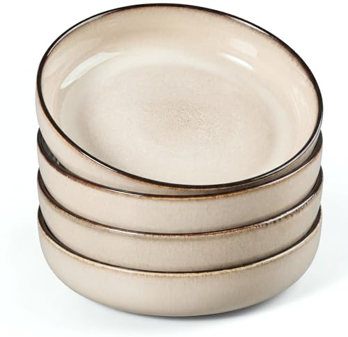HaWare Pasta Bowls Set of 4, 35oz Stoneware Salad Plate Bowls, Cream Khaki | Reactive Glaze Ceramic Serving Bowls for Serving Soup, Chip and Scratch Resistant, Dishwasher & Microwave Safe