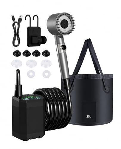 LANMOU Campingdusche mit Pumpe und 12000mAh Akku, IPX8 für Vanlife Outdoor