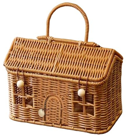 Wicker Basket, House Shape Portable Organizer With Handle, Rattan Storage Basket For Laundry Toy Toiletries Snack Camping Picnic