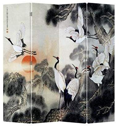 Fine Asianliving Paravent Raumteiler Japanisch Orientalisch Chinesisch Beidseitig L160xH180cm Spanische Wand Trennwand Room Divider Raumtrenner Sichtschutz Bedruckte Canvas Leinwand