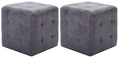 vidaXL 2X Pouf Sitzhocker Fußhocker Sitzpouf Puff Sitzpuff Fußbank Hocker Sitzwürfel Fußschemel Ottomane Polsterhocker Grau 30x30x30cm Wildleder-Optik