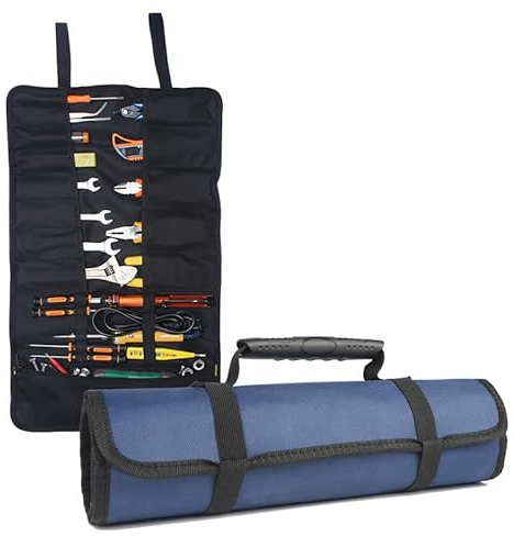 TopHomer Trousse à outils 600D Oxford 58,5 x 35,5 cm - 22 poches enroulable, imperméable | Pour professionnels et particuliers, bleu