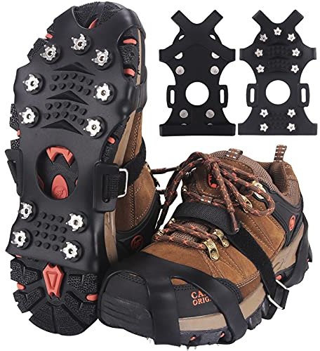 Trusiel Spikes für Schuhe, Schuhspikes 11-Stud Ice Klampen Schuhkrallen Schneeketten Spikes Steigeisen Slip-on Stretch Schuhe Spikes für EIS und Winter Outdoor Sports Klettern （L）