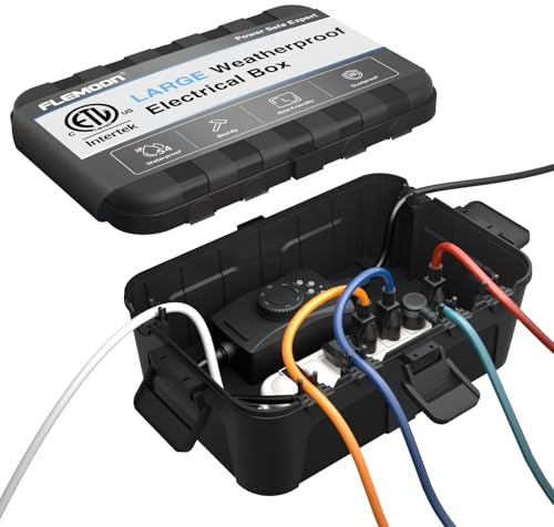 Flemoon Large Outdoor Electrical Box (12.5 x 8.5 x 5 inch), IP54 Waterproof Extension Cord Cover Weatherproof, Protect Outlet, Plug, Socket, Timer, Power Strip, Holiday Light Decoration, Black