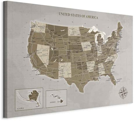 artgeist Acoustic Canvas Wall Art Print Map of The United States 35x24 in - 1pcs Picture with Acoustic Foam Sound Print Artwork Room Acoustics Soundproofing Grey k-C-0113-b-a