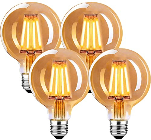 HUSTUNG Lampadina LED E27,4W LED Lampadina a Filamento, Vetro Ambra, 2700K Caldo, Attacco E27, Luce Calda, per Atmosfera Accogliente, Risparmio Energetico,Ambra, Pacco da 4