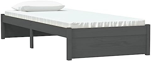 vidaXL Massivholzbett, Bett Holzbett für Schlafzimmer, Bettgestell Bettrahmen mit Lattenrost, Einzelbett Schlafzimmerbett, Grau 75x190cm