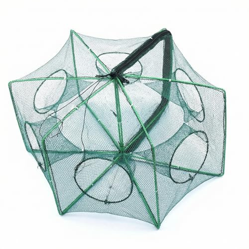 QWORK® Foldable Fishing Net, Nylon Crab Net, Shrimp Net, Perfect For Crab, Crayfish, Eel, Shrimp, 6 Holes