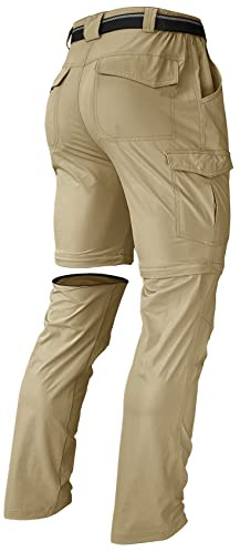 Men's Hiking Pants Convertible Zip Off Lightweight Waterproof Quick Dry Outdoor Fishing Travel Safari Camping Khaki 34