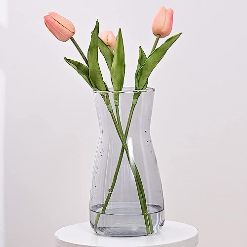 Vzmiza Grå glasvas – blomblommor av högsta kvalitet rustik heminredning, dekorativ modern bondgård, idealisk hylla, bord och entré patenterad design, 20 x 9,4 x 9,4 cm (Vz1-grå)