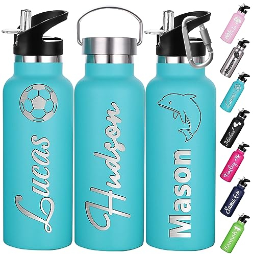 Xihedfd Gourde Personnalisée Avec Paille 350ml 750ml Nom Gravé Logo Bouteille Isotherme Bouteille d'eau Personnalisée En Acier Inoxydable Cadeau pour l'École Le Sport Le Bureau l'Extérieur
