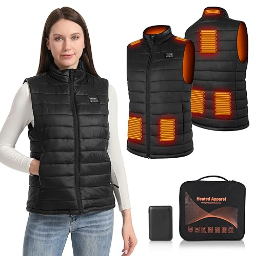 Amiable Chaleco Calefactable Mujer, USB Chaleco Térmico Eléctrico, Chaqueta Calefactable Mujer con 8 Zonas Calefactables 3 Niveles de Temperatura para Camping Caza Esquí Pesca - XXL