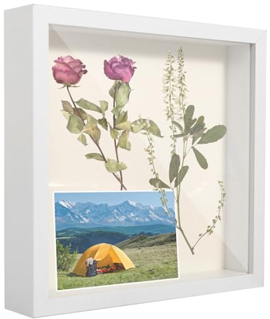 Tiefer Rahmen 3D Bilderrahmen Weiß 20 x 20 cm Fotorahmen Tiefer Rahmen für Fotoobjekte, Hochzeitsstrauß und DIY-Dekorationen (Weiß)