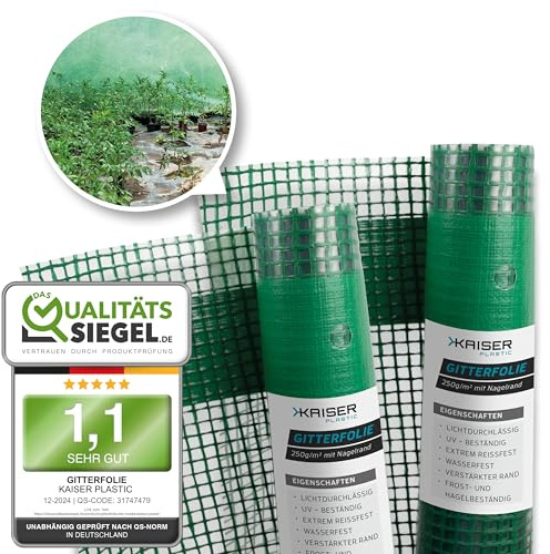 KAISER PLASTIC® Feuille grillagée | Feuille pour serre, feuille pour jardin, feuille pour couche précoce | 250g/m² Xtra Strong | 1,5m de large différentes longueurs | avec bord en aiguille (1,5 x 4m)