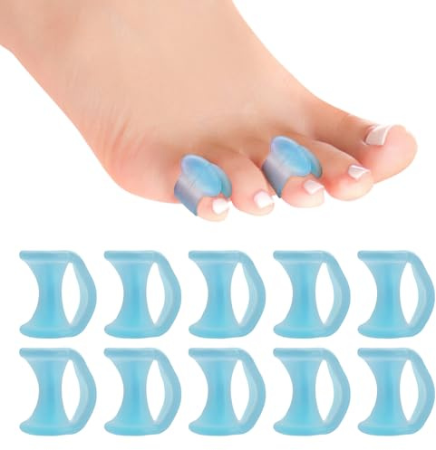ORUZA Toe Separators for Overlapping Toes, 10 Pack Gel Toe Spacers Straightener, Little Toe Separators for Pain Relief and Bunion Correctors for Women and Men (Blue)