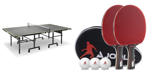 JOOLA Tischtennisplatte Inside J18 Tischtennistisch Indoor klappbares Untergestell & Tischtennis Set Duo PRO 2 Tischtennisschläger + 3 Tischtennisbälle + Tischtennishülle, rot/schwarz, 6-teilig