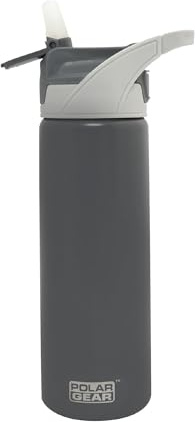 Polar Gear 575ml Stainless Steel Water Bottle with Straw - Double Wall Insulated Water Bottles With Straw - Leakproof Sports Water Bottle with Push Button Soft Spout Release & Carry Handle (Graphite)