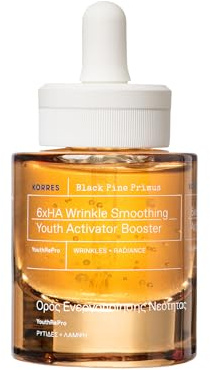 KORRES BLACK PINE PRIMUS 6-fold hialurónico para alisar las arrugas, suero antiedad para una piel joven, sin siliconas ni parabenos, vegano, 30 ml
