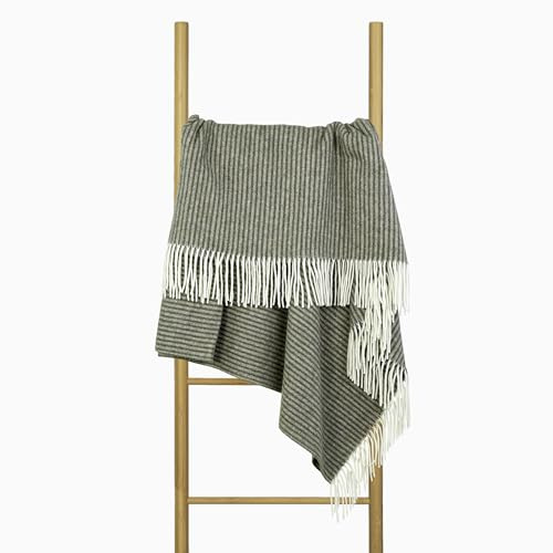 Nostra Andora Merino-Woll- und Kaschmirdecke – Weiche, atmungsaktive und leichte Elegante Überwurfdecke für Sofa und Außenbereich, temperaturregulierendes Design mit Fransen (Khaki)