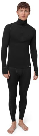 DANISH ENDURANCE Capa Base Media Cremallera de Lana Merino para Hombre, Conjunto Térmico, Negro, XXL