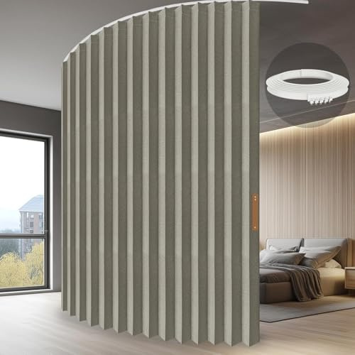 JILRON Separeringsgardin rumsavdelare, takmonterad – 100 % helskydd, rent utseende för separation av rum i sovrum, förråd, vardagsrum (grå-H275 x B 254 cm) 1-pack
