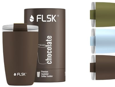 FLSK Kaffeebecher – Premium coffee to go-Becher aus Edelstahl – 100 % auslaufsicher, BPA-frei & doppelwandig – hält 3 h heiß (chocolate, 350 ml)