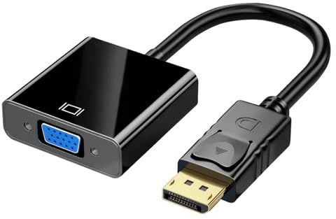 Conector DisplayPort a VGA 1080P, Conversor DisplayPort a VGA Macho a Hembra para PC Portátil Monitor Proyector, Conector Chapado en Oro, Compatible con Windows XP 7 8 8.1 10, Negro
