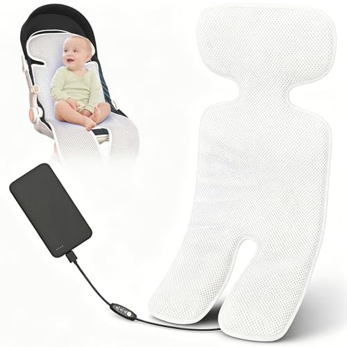 Almohadilla de enfriamiento para asiento de coche, 4 ventiladores, almohadilla de enfriamiento para cochecito, cojín de ventilación para cochecito con 3 velocidades, transpirable, lavable, elemento