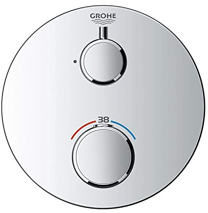 GROHE Grohtherm Concealed - Thermostat (Rosette aus Metall, sicherheitssperre bei 38°, eingebaute Rückflussverhinderer und Schmutzfangsiebe) Rundes Design, Silber, 24075000