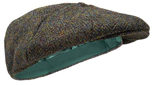 Gorra Plana de 8 Piezas Dingwall - 100% Lana Tejida a Mano - Harris Tweed - Resistente al Agua - Bosque 58cm