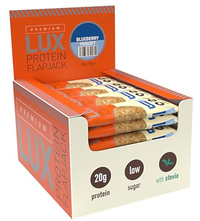 Premium LUX Protein Flapjack Bars - High Protein, Low Sugar Snack – Bodybuilding Warehouse - Blueberry Yogurt (24 x 75g)