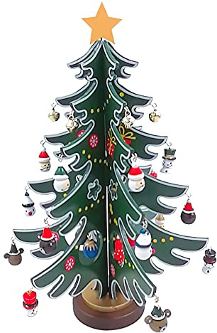 Wooden Tabletop Little Christmas Tree with Mini Xmas Ornaments DIY Chrismas Tree Xmas Tree Stand Set Christmas Desktop Decoration Gift for Friends