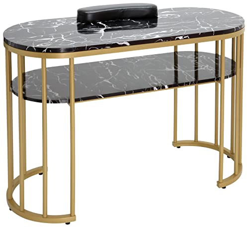 EBANKU Maniküre Tisch, Nageltisch mit Nagel Handkissen, Arbeitsplatz, Marmorstruktur, Salon, Nagelstation, Stylist-Ausrüstung für Nail Tech, Spa, Make-up, Schönheitssalon (Schwarz)