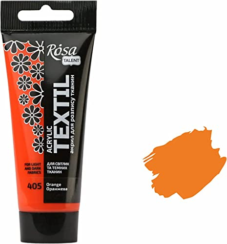 Krevo Art Pinturas para tela, resistentes al lavado, pintura acrílica naranja, base de agua, tubo de 60 ml, pintura textil, lavable a máquina para fijar, cobertura intensa para telas claras y oscuras